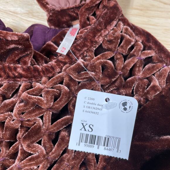 Free People NWT Gum Drop Mini Dress Size XS Brown Purple Shimmery Velvet - Picture 4 of 15